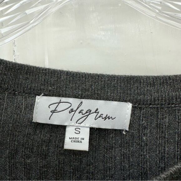 Polagram grey tan beige ribbed long sleeve lightweight sweater women's small - Picture 3 of 3